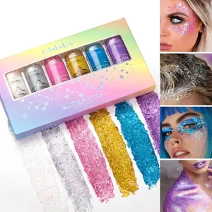 Set de 6 barras de purpurina para rostro cuerpo y cabello con muestras de colores
