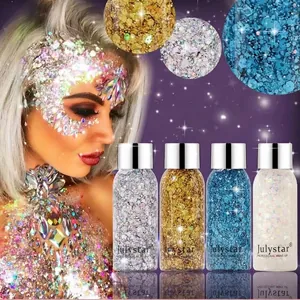 Julystar Gel Pailleté Corps Ombre à Paupières Liquide Éclat Éblouissant Paillettes pour Visage Corps Cheveux Gel Maquillage Professionnel Imperméable