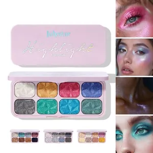 Palette de Fards à Paupières Pailletés 8 Couleurs Julystar Illuminateur Shimmer Texture Purée Imperméable Visage Corps