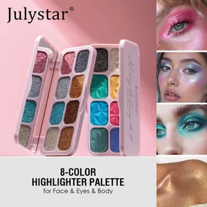 Palette de fards à paupières pailletés 8 couleurs professionnelle pour visage yeux corps