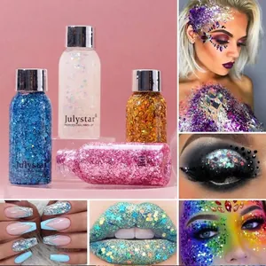 Gel pailleté Julystar pour visage et corps, fard à paupières scintillant et nail art.