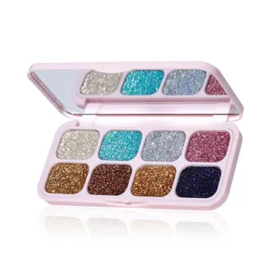 Palette d'ombres à paupières pailletées 8 couleurs avec boîtier rose et fini scintillant