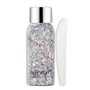 Fard à paupières liquide professionnel Julystar en gel pailleté argenté pour visage et corps