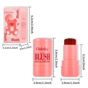 Detailed size chart for Clubday 2-in-1 pink gummy bear jelly blush stick for lips and cheeks