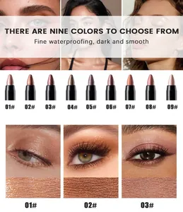 Nine-color waterproof eyeshadow stick set with shimmery finish for long-lasting eye makeup