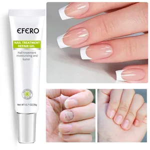 Détail du gel réparateur pour ongles EFERO montrant des ongles sains et abîmés