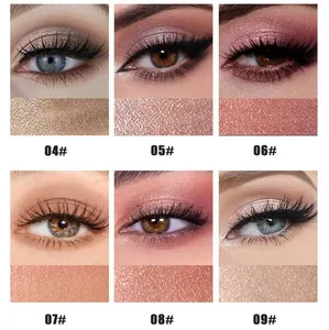 Close-up of six shimmery eyeshadow stick shades 04-09 on models with texture swatches