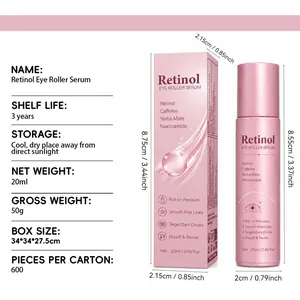 Especificaciones técnicas completas del suero roll-on con retinol 20 ml y dimensiones.