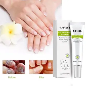 Détail du gel réparateur pour ongles EFERO montrant l'emballage et l'effet avant-après