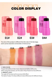 Swatch display of 4-color jelly blush stick set on skin for color comparison.