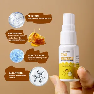 Vista detallada de ingredientes del spray de veneno de abeja: glicerina y ácido glicólico.