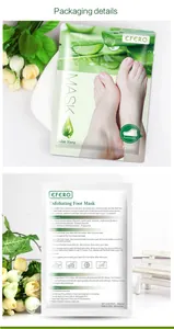 Front and back detail of EFERO exfoliating aloe vera foot mask packaging