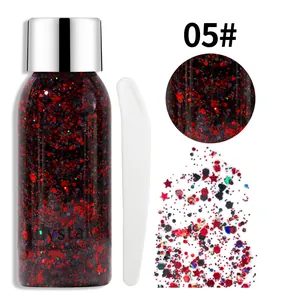 Professionele detailopname van rood-zwarte bodyglittergel met handige applicator