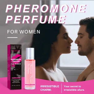 Dettaglio del profumo ai feromoni Sauvasine per donna con flacone roll-on da 15 ml e scatola.