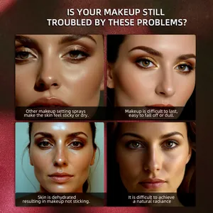 Close-up comparison of common makeup issues including oily, dull, and dehydrated skin.