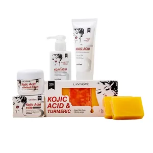 Kit Cuidado Piel Ácido Kójico Cúrcuma Con Jabón Crema Facial Retinol Loción Corporal Limpiador Iluminador