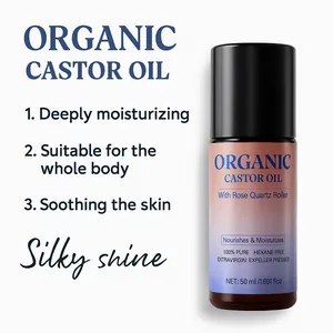 Dettaglio del roll-on all'olio di ricino bio da 50ml con proprietà idratanti descritte.