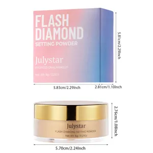 Julystar Flash Diamond Setting Powder dimensions for product jar and packaging box.