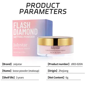 Julystar Flash Diamond loose setting powder shown with detailed product specifications
