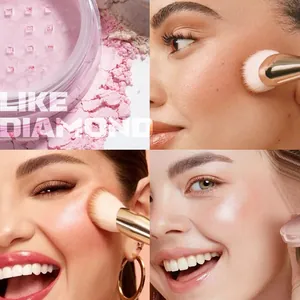 Detail showing pink diamond setting powder and models with radiant skin finish.