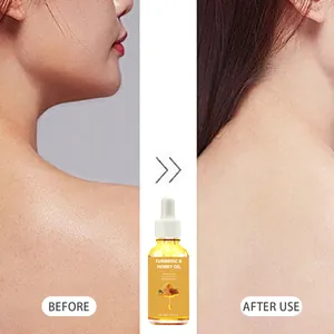 Detail view showing skin brightening results with Turmeric and Honey oil