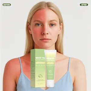 Vista dettagliata della crema solare Green Tea SPF 50+ con confronto prima e dopo