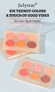 Vue détaillée de la palette de fards à joues mate 6 couleurs Julystar aux tons corail.