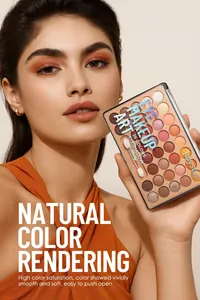 Vue détaillée d'un modèle tenant une palette de 36 fards à paupières mats et irisés