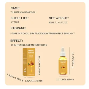 Detailed product specification and dimension guide for 30ml Turmeric and Honey Oil.