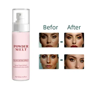 Powder Melt Glass Setting Spray 100ml, before and after makeup effect comparison.