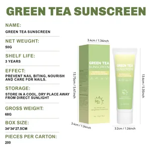 Specifiche e dimensioni per la lozione solare al tè verde da 50g con protezione SPF 50+