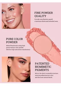 Gros plan de poudre de fard à joues rose fin et fini maquillage pour un éclat naturel.
