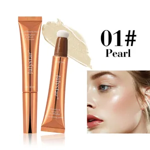 Liquid highlighter blush wand with pearl shimmer and sponge applicator for face makeup