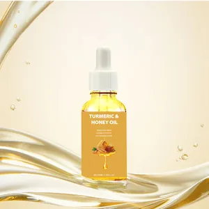 Detail of Turmeric & Honey brightening essential oil in a 30ml dropper glass bottle