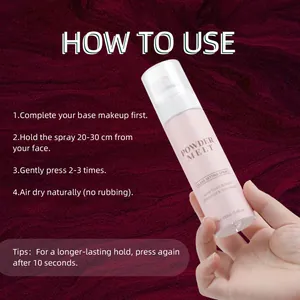 Instructional guide for Powder Melt Glass Setting Spray 100ml showing how to use.