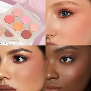 Palette de fards à joues mats 6 couleurs appliquée sur divers tons de peau pour plus de détails