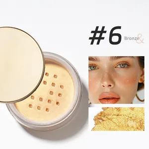 Detail of #6 Bronze diamond loose powder showing shimmer texture and makeup effect