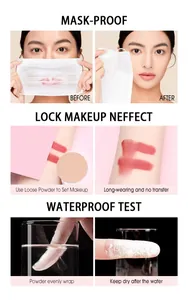 Visual demonstration showing waterproof, mask-proof, and smudge-proof setting powder effects