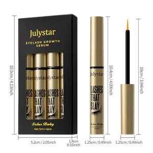 Set de 4 sérum para pestañas con dimensiones detalladas del producto en cm y pulgadas
