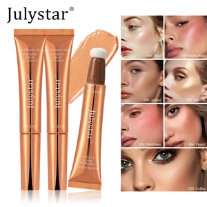 Multifunctional liquid blush and highlighter wand shown in seven color shades