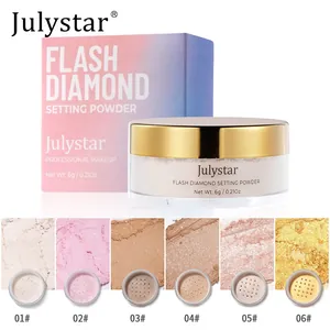Flash diamond setting powder with 6 shimmering color swatches for matte oil control effect.