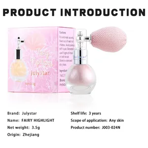 Spray illuminateur Julystar Fairy avec paillettes roses pour le maquillage visage et corps.