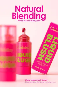 High-pigment liquid blush detail showing precise dropper tip and vibrant pink packaging box