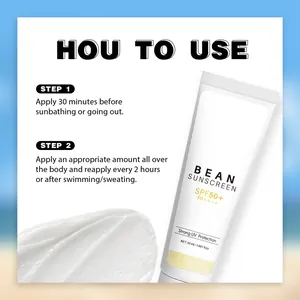 Guida dettagliata per l'uso della protezione solare BEAN SPF 50+ con passaggi applicativi.