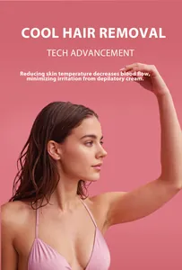 Professional hair removal cream detail showing smooth skin with cooling tech info