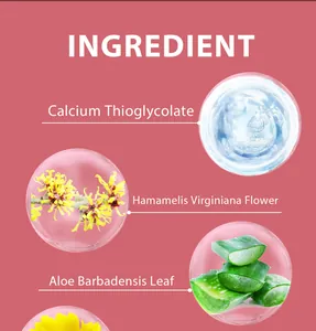 Detailed view of hair removal cream ingredients like Aloe Vera and Hamamelis Extract.