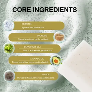 Detailed infographic showing core ingredients of this natural exfoliating bar soap