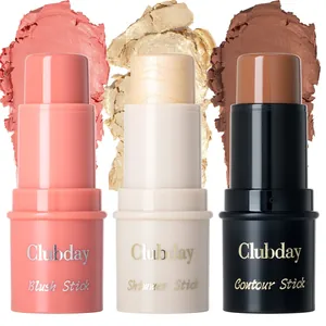 Detail view of Clubday blush, shimmer, and contour makeup stick set with textures