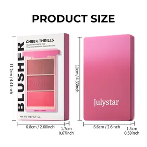 Size measurements of Julystar multi-finish 3-in-1 face blusher palette and box