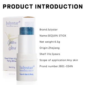 Detailed view of Julystar blue glitter stick with full product specifications and data